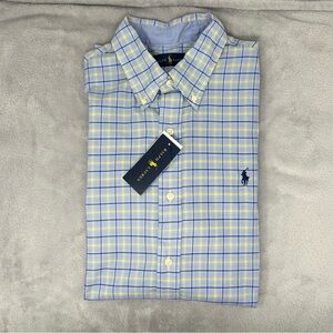 NWT Ralph Lauren Men's Blue and Yellow Checkered Shirt Size L 100% Cotton
